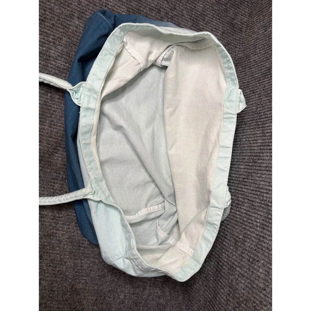 Athleta Blue Ombre Dip Dye Cotton Canvas Tote Bag Logo Beach Gym Travel